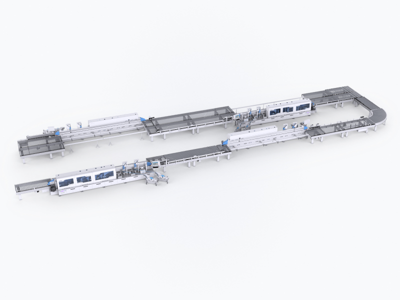 Automated edgebanding section based on four through-feed machines KE-665JSMA